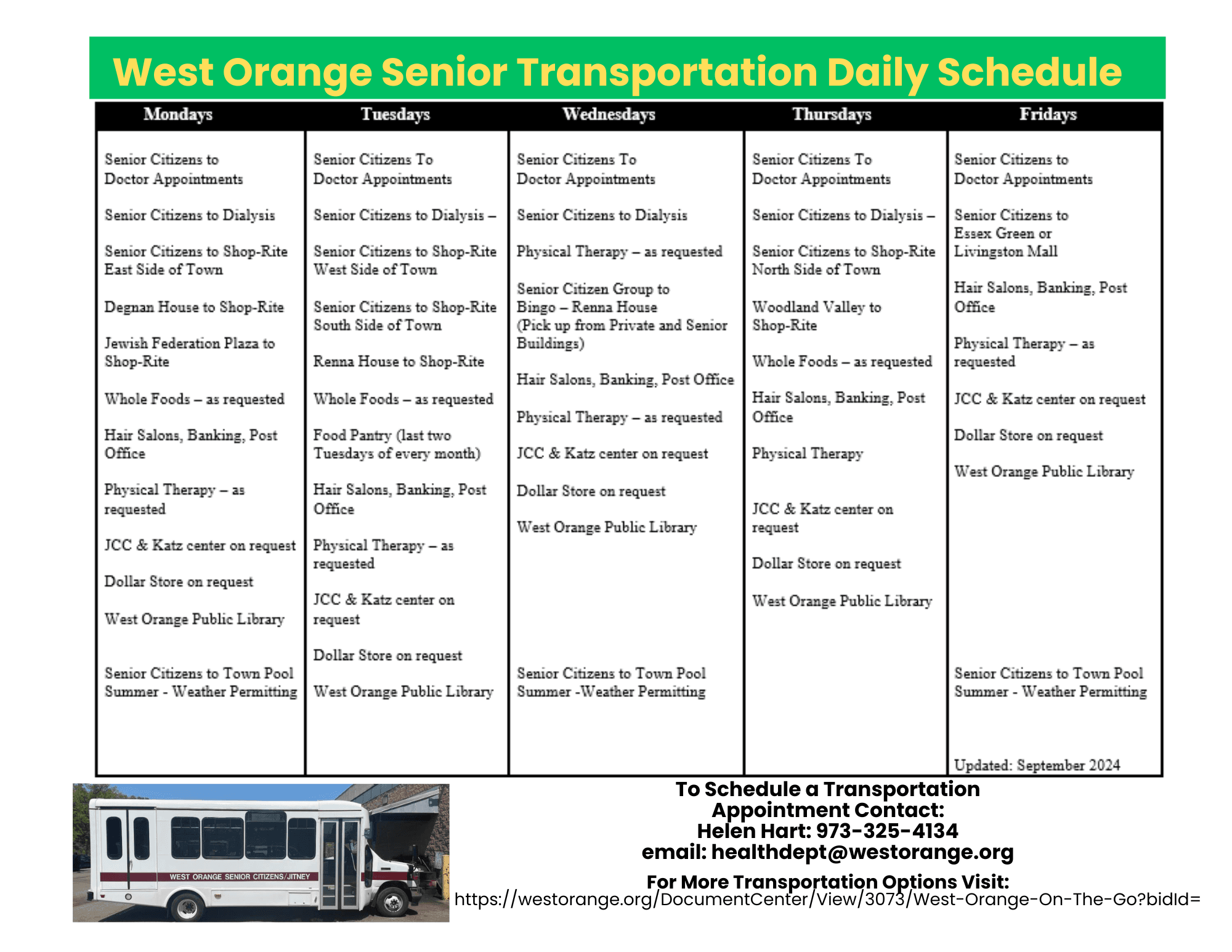 West Orange Senior Transportation Schedule