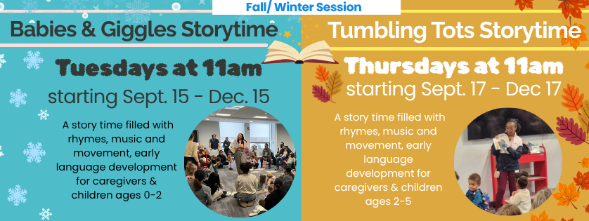 Fall Storytime, Tuesdays and Thursdays at 11, starting Sep 15